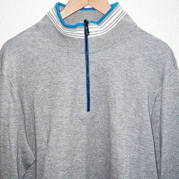 Robert Graham Gray Quarter Zip Men's Long Sleeve Striped Bottom Shirt - Picture 2 of 10